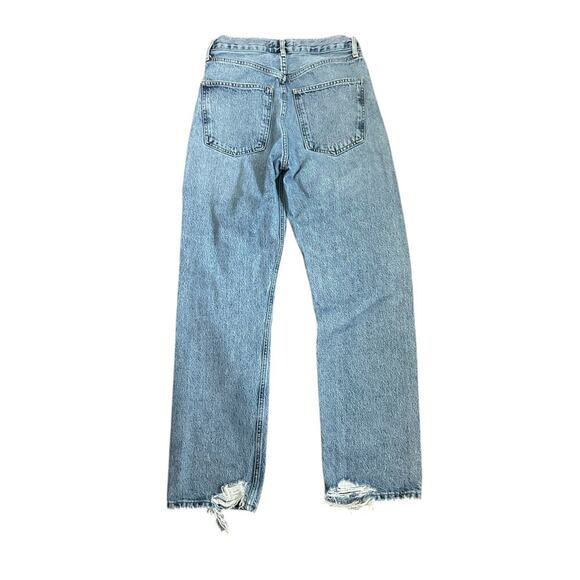Agolde 90s High Rise Straight Jean Medium Indigo Knee Destruction Size 25 - Picture 13 of 13